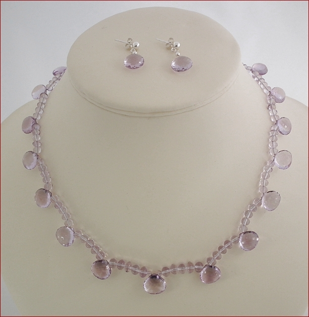 Pink Amethyst Necklace and Earrings Set (SM79)