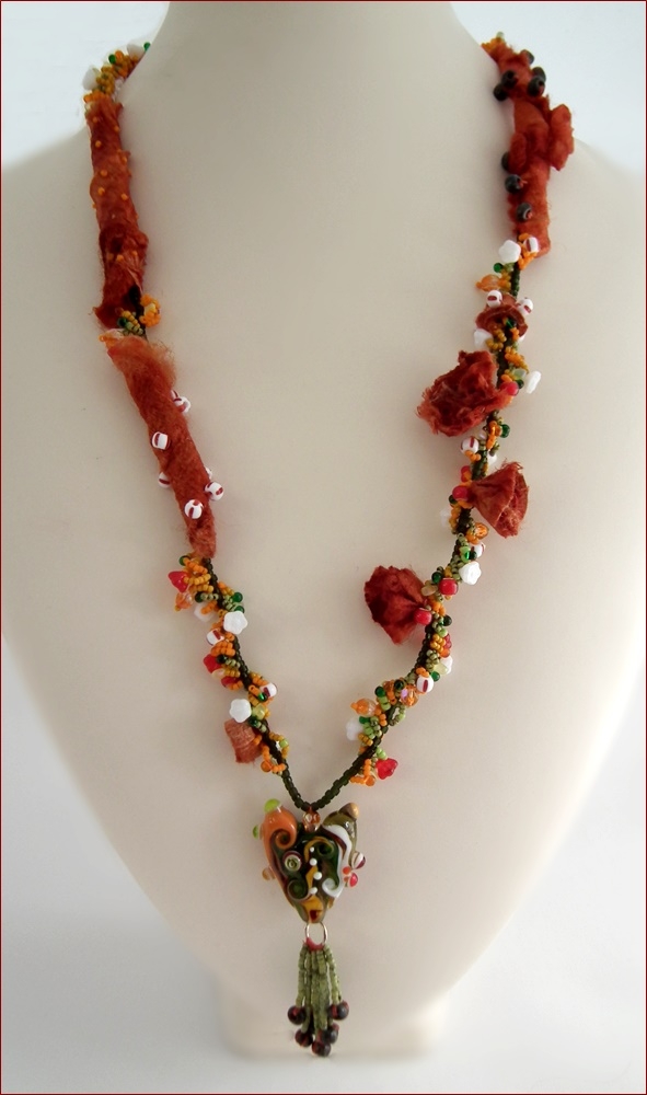 My Crazy Heart Lampwork and Mixed Media Necklace (BW129)