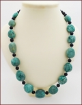 Chrysocolla Pebbles with Matt Black Onyx Knotted Necklace (LS115)