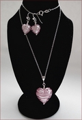 Murano Pink Swirl Heart Pendant and Earrings Set (SM115)