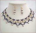 Cleo: Vintage Lapis Blue Seed Beads with Glass Pearls Necklace & Earrings Set (WB004)