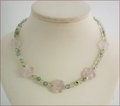 Rose Quartz Flowers with Prehnite Necklace (CG57)