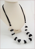 Raw Rock Crystal and Onyx Necklace on Silk (WB27)