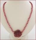 Dusky Pink Rhodonite Flower Pendant Necklace (CG64)