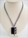Grey Sakura Agate Pendant on Silk Necklace (CGS10)