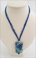 Blue with White Sakura Agate Pendant on Silk (CGS11)