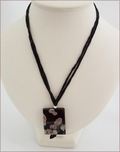 Black Sakura Agate Pendant on Silk Necklace (CGS12)