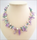 Three-strand Amethyst, Amazonite & Pearl Necklace (CG72)