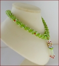 'Red Birds' Beadwork Pendant Necklace in Lime Green (BW137)