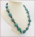 Chrysocolla Pebbles with Matt Black Onyx Knotted Necklace (LS115)