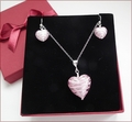 Murano Pink Swirl Heart Pendant and Earrings Set (SM115)