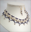 Cleo: Vintage Lapis Blue Seed Beads with Glass Pearls Necklace & Earrings Set (WB004)