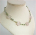 Rose Quartz Flowers with Prehnite Necklace (CG57)