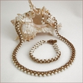 Pearl and Bronze Necklace Bracelet & Earrings Set (BW61)