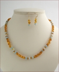 Amber and Amazonite Necklace & Earrings (D57)