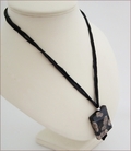 Black Sakura Agate Pendant on Silk Necklace (CGS12)