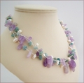 Three-strand Amethyst, Amazonite & Pearl Necklace (CG72)