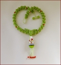 'Red Birds' Beadwork Pendant Necklace in Lime Green (BW137)