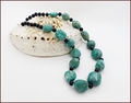 Chrysocolla Pebbles with Matt Black Onyx Knotted Necklace (LS115)