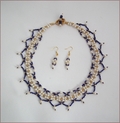 Cleo: Vintage Lapis Blue Seed Beads with Glass Pearls Necklace & Earrings Set (WB004)