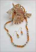 Amber and Amazonite Necklace & Earrings (D57)