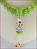 'Red Birds' Beadwork Pendant Necklace in Lime Green (BW137)