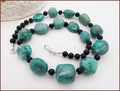 Chrysocolla Pebbles with Matt Black Onyx Knotted Necklace (LS115)