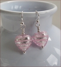 Murano Pink Swirl Heart Pendant and Earrings Set (SM115)