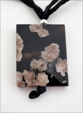 Black Sakura Agate Pendant on Silk Necklace (CGS12)