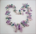 Three-strand Amethyst, Amazonite & Pearl Necklace (CG72)