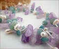 Three-strand Amethyst, Amazonite & Pearl Necklace (CG72)